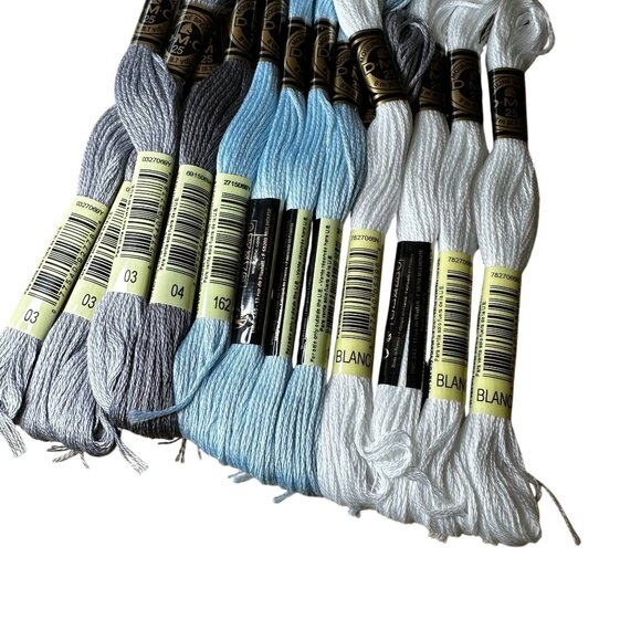 DMC Embroidery Floss Set Of 13 Skeins Gray Blue White Stranded Thread White 162 - Picture 3 of 3